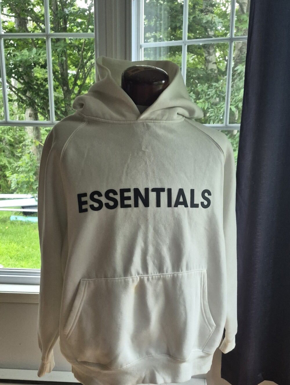 Essentials White Hoodie with Black Velvet Logo